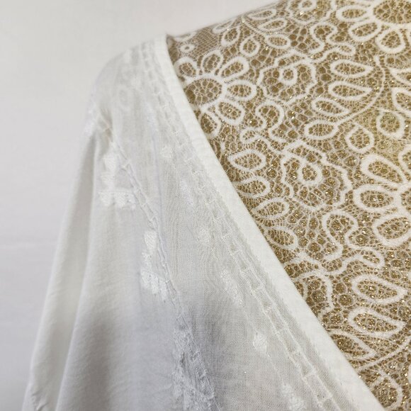 Old Navy Size XXL White Button Up Embroidered Bishop Sleeve Oversized Blouse Top - Picture 4 of 14